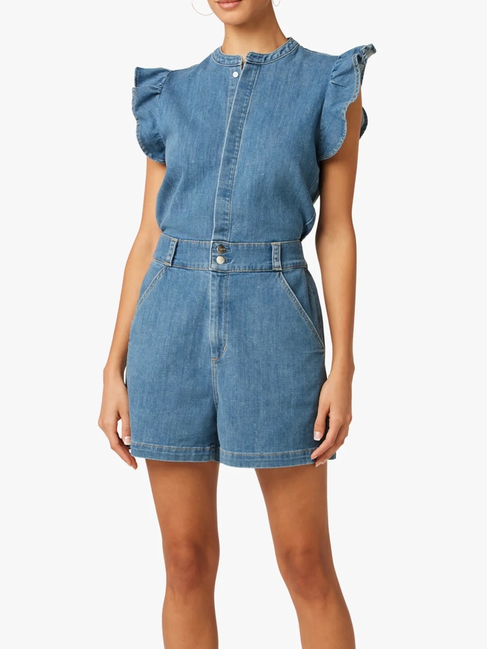 Joe's Jeans The Emilia Jean Romper XL Denim Ruffle Romper